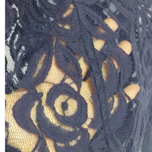 Chicos Navy Lace Moto Jacket Blue Sheer Zip Front Cuffs Long Sleeve Feminine - Picture 9 of 10